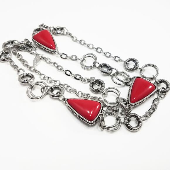 Chico's Reversible Red To Brown Silver Necklace, Red Cabochons, Brown Cabochons - Picture 8 of 8